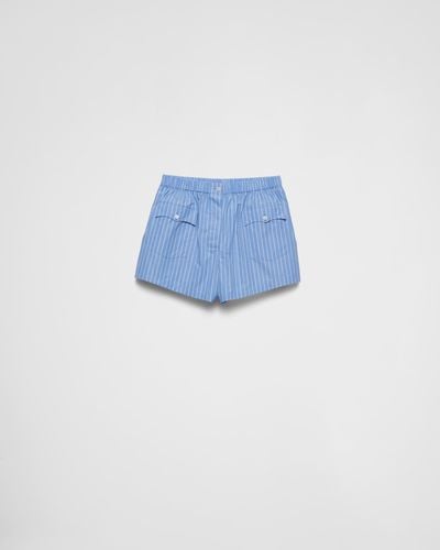 Prada Striped Poplin Shorts - Blue