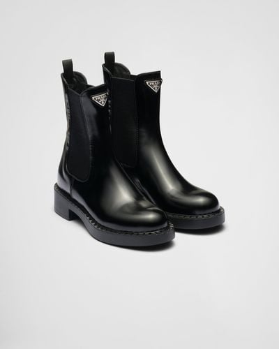 Prada Bottines En Cuir Brossé - Noir