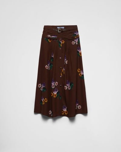 Prada Printed Pongee Midi-Skirt - Brown