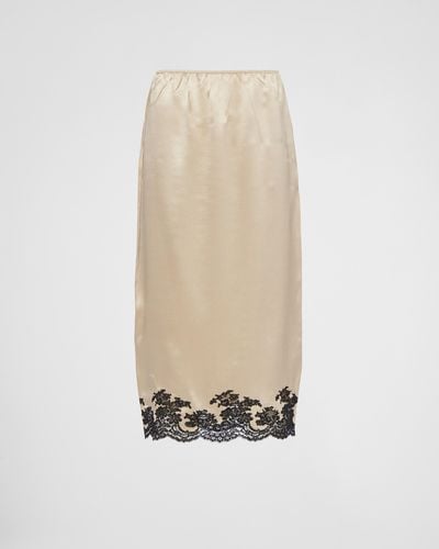 Prada Satin Crepe And Lace Midi-skirt - White