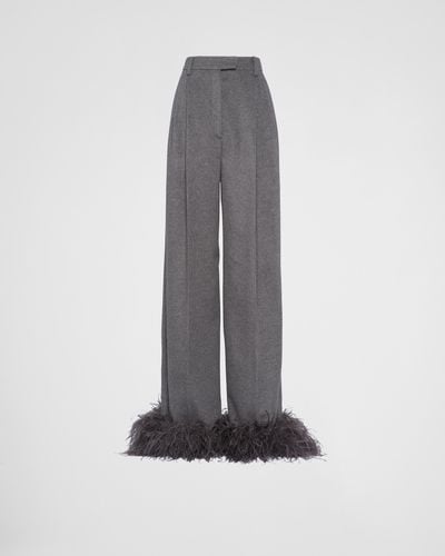Prada Cashmere Pants With Feathers - Gray