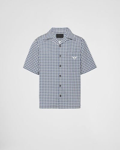 Prada Short-Sleeved Printed Cotton Shirt - Blue