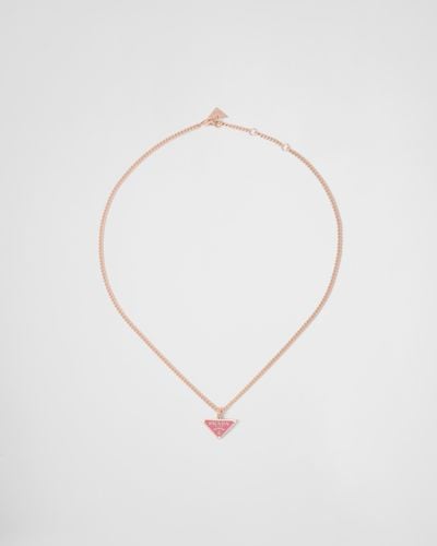 Prada Eternal Gold Pendant Necklace In Pink Gold With Diamonds - White