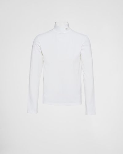 Prada T-shirt a maniche lunghe con placca logo - Bianco