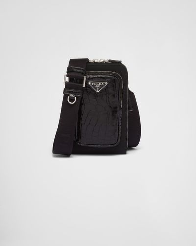 Prada Re-nylon And Crocodile Leather Smartphone Case - Black