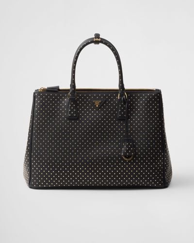 Prada Extra-Large Galleria Studded Leather Bag - Black