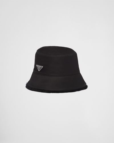 Prada Re-nylon And Shearling Bucket Hat - Black