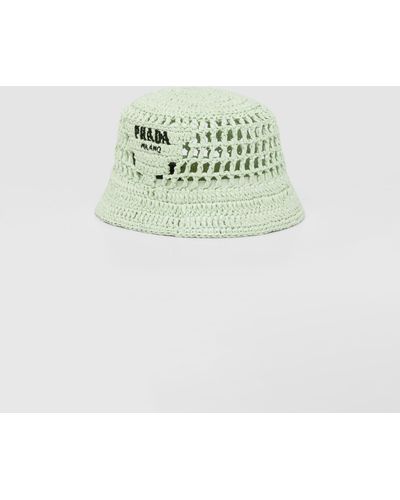 Prada Woven Fabric Bucket Hat - Green