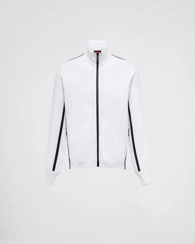 Prada Rollkragen-Sweatshirt Aus Techno-Strick Mit Reißverschluss - Weiß