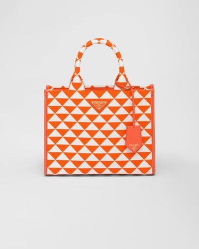 Prada Small Symbole Embroidered Fabric Handbag - Orange