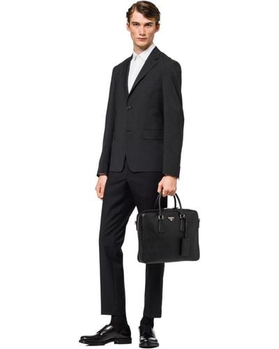 Prada Saffiano Leather Briefcase - Black