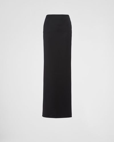 Prada Long Wool Satin Skirt - Black