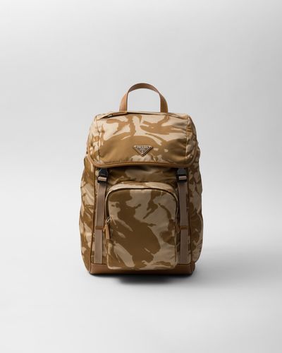 Prada Printed Re-Nylon And Leather Backpack - Metallic