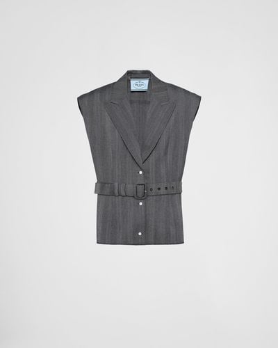 Prada Single-Breasted Pinstripe Wool Vest - Blue
