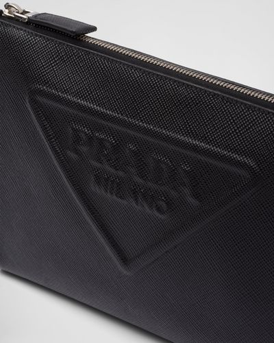 Prada Nero Tessuto Saffiano Leather Pouch with Wristlet – www