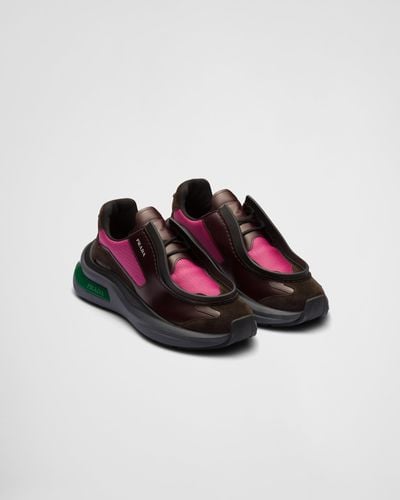Prada Systeme Brushed Leather Trainers With Bike Fabric And Suede Elements - Multicolour