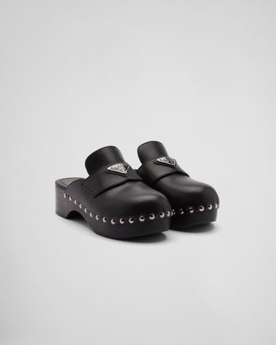 Prada Studded Leather Clogs - Black