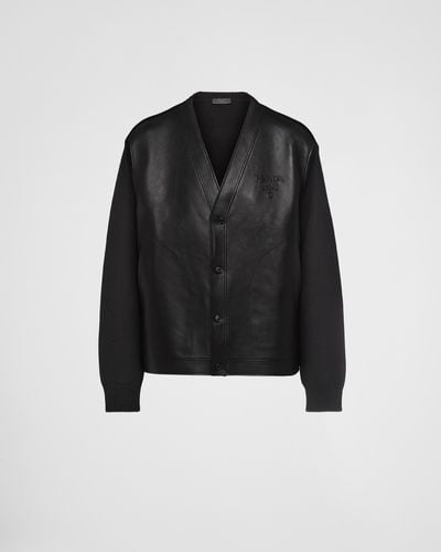 Prada Cashmere And Leather Cardigan - Black
