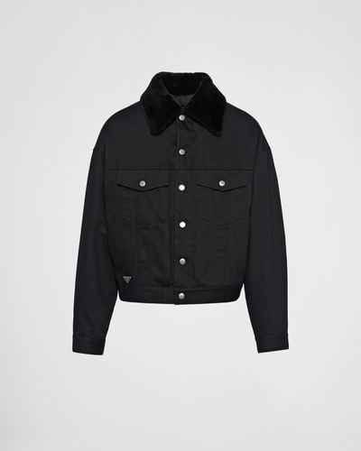 Prada Padded Bull Denim Blouson Jacket With Shearling Lining - Black