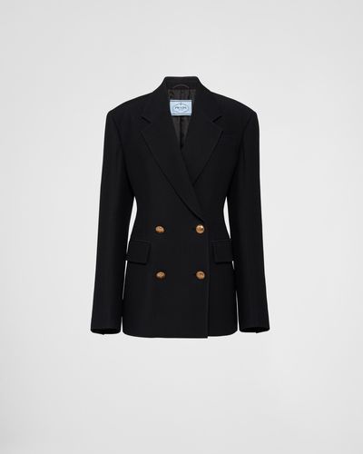 Prada Double-Breasted Tricotine Jacket - Black