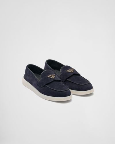 Prada Suede Triangle Loafers - Blue