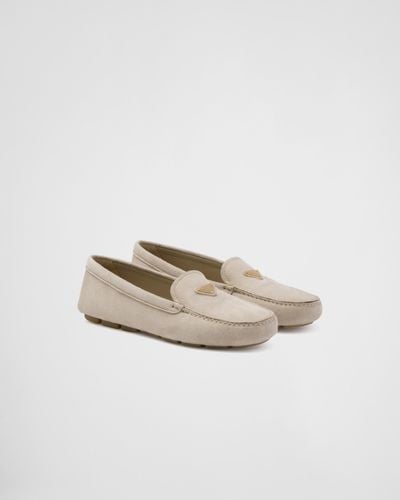 Prada Suede Driving Loafers - White