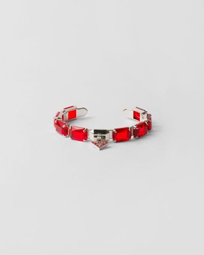 Prada Metal Bracelet With Crystals - Red