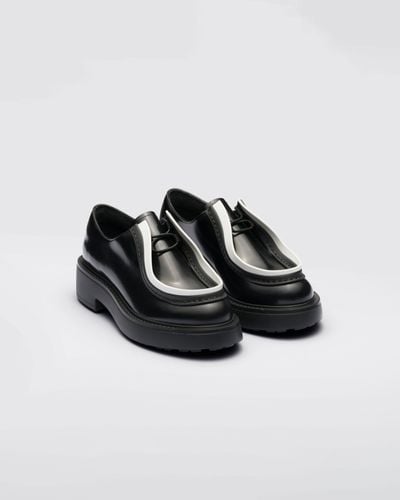 Prada Brushed Leather Lace-Up Shoes - Black