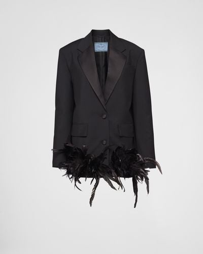 Prada Single-Breasted Kid Mohair Jacket With Feathers - Blue