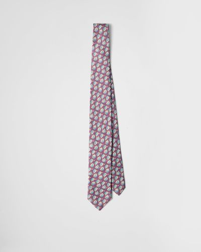 Prada Silk Twill Tie With Geometric Print - White