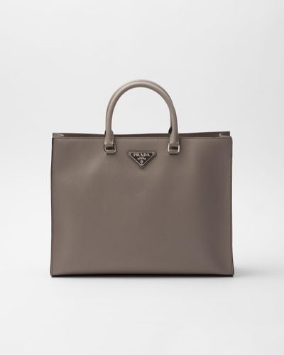 Prada Saffiano Leather Tote Bag - Gray