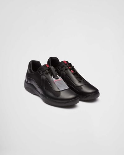 Prada America's Cup Original Leather And Mesh Sneakers - Black