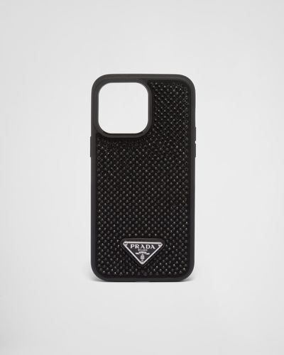 Prada Coque Pour Iphone 14 Pro En Satin - Noir