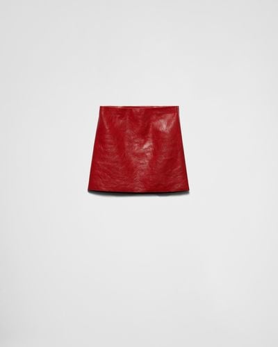 Prada Craquelé Leather Miniskirt - Red