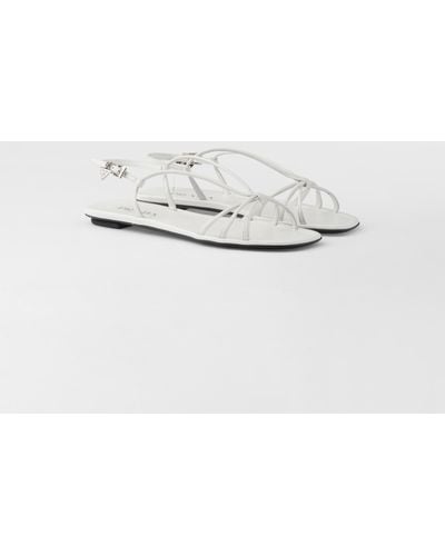 Prada Flat Leather Sandals - White