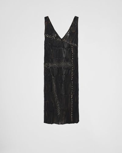 Prada Nappa Leather Patchwork Dress - Black