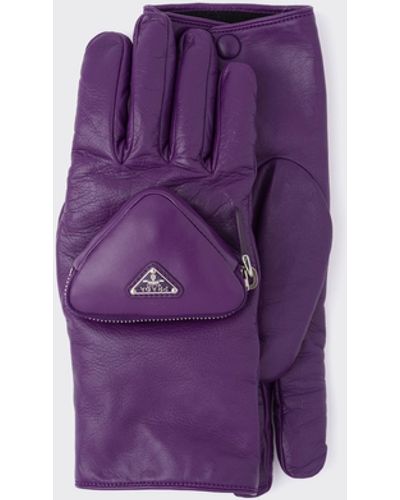 Prada Nappa Leather Gloves With Pouch - Purple