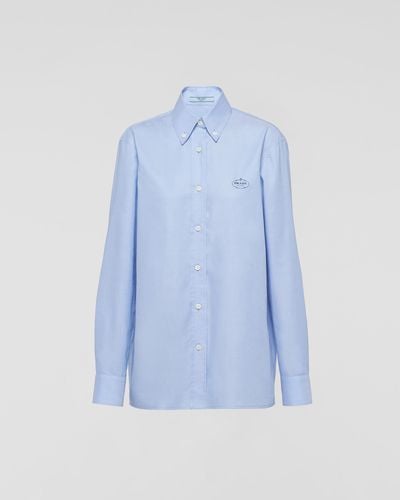 Prada Ricamo Brand-embroidered Regular-fit Cotton Oxford Shirt - Blue