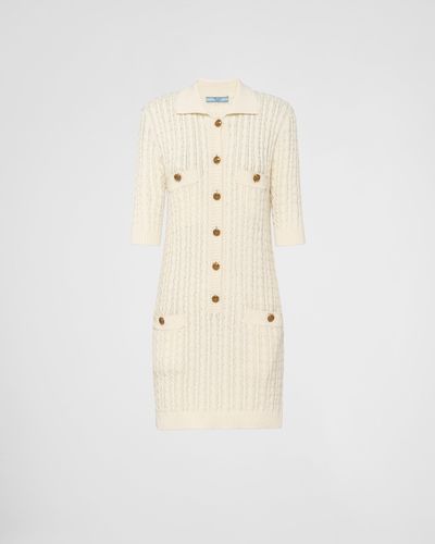 Prada Cable-Knit Cotton Mini-Dress - Natural