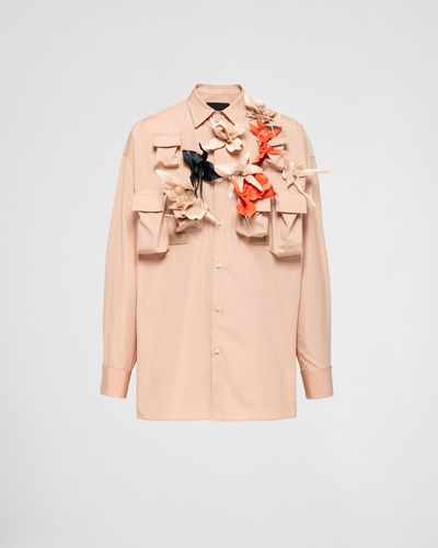 Prada Cotton Shirt With Floral Appliqués - Pink