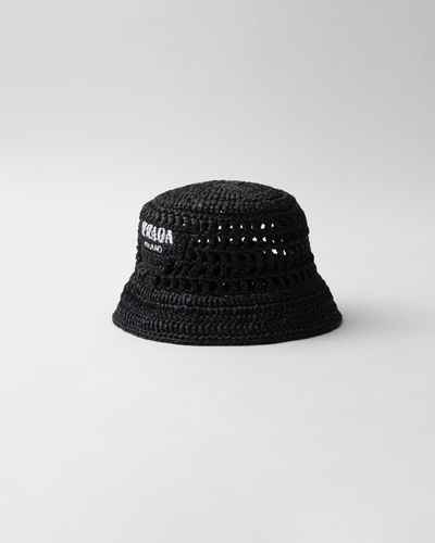 Prada Woven Fabric Bucket Hat - Black