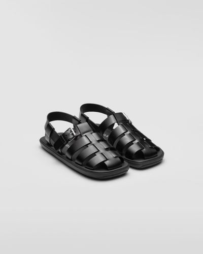 Prada Interwoven Straps Flat Sandals - Black