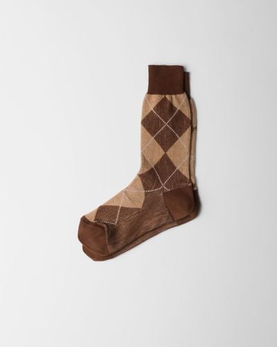 Prada Argyle Cotton Ankle Socks - Brown