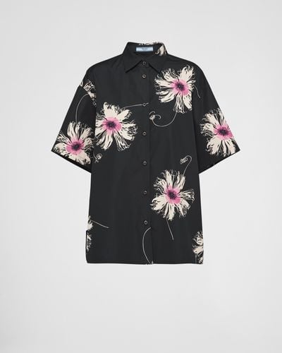 Prada Short-Sleeved Printed Poplin Shirt - Black