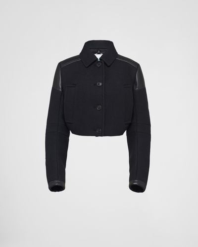 Prada Cropped Cloth And Leather Jacket - Blue