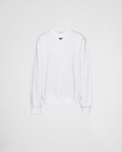 Prada Oversized Cotton Sweatshirt With Triangle Logo - White