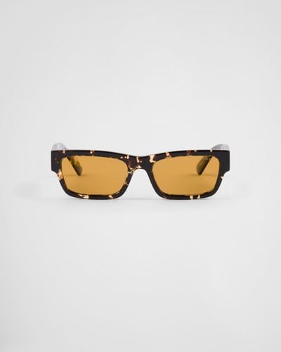 Prada Sunglasses With Iconic Metal Plaque - White