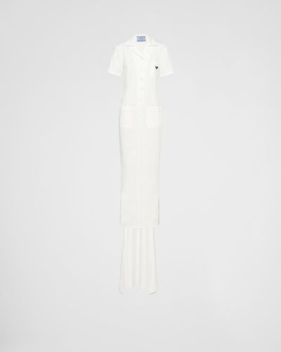 Prada Langes Kleid Aus Gabardine - Weiß