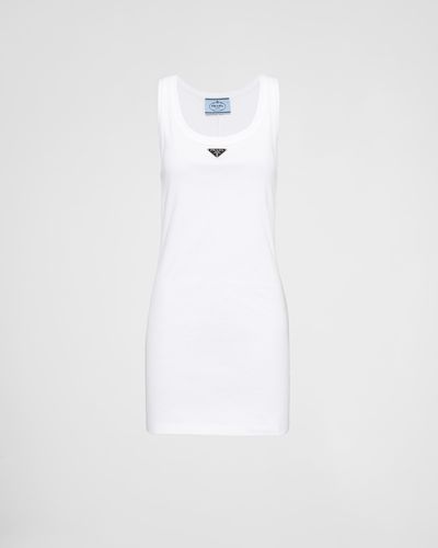 Prada Kleid Aus Jersey-rippstrick - Weiß