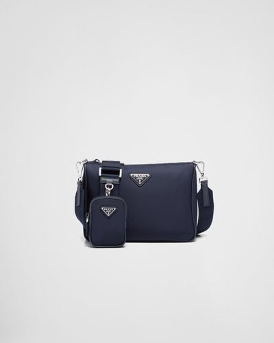 Prada Re-Nylon And Saffiano Leather Shoulder Bag - Blue